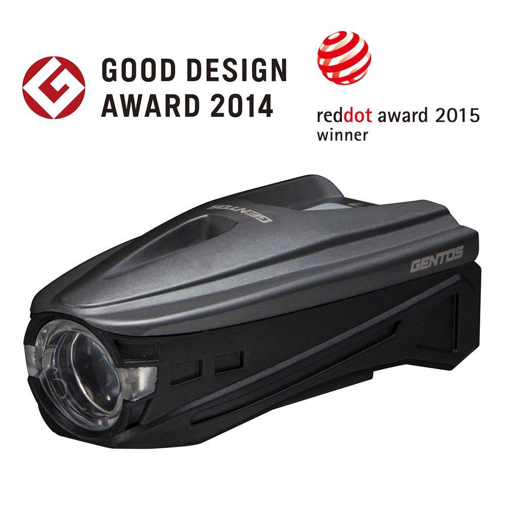 GENTOS AX-007GR USB Rechargeable Bike Light, 220 Lumens, 1.5 Hours of Runtime, Water-Resistant, Wide Beam, Metal Gray, ANSI Compliant