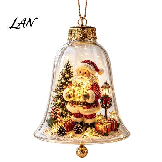 Layered Christmas Tree Ornament Sets 3D Bell Ornament, Winter Scene Clear Decoration with Santa Holiday Home Atmosphere Enhancements Snowman Reindeer