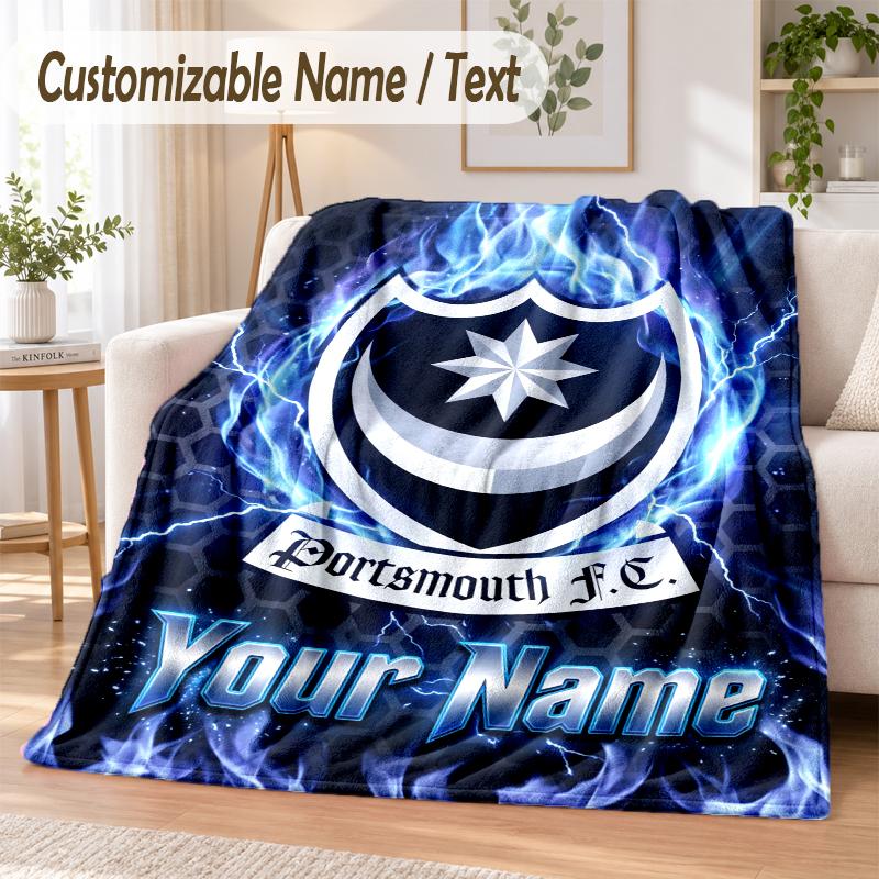 Custom Text Flannel Blanket Portsmouth FC Print Warm Cozy Blanket Home Sofa Bedding