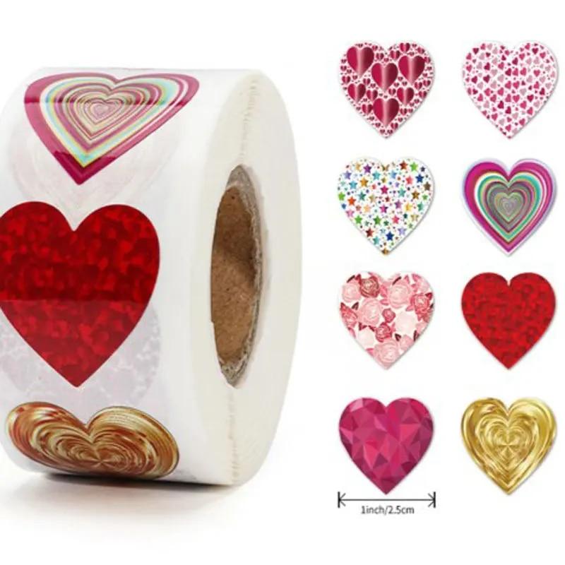 

500 шт./рулон Наклейки Любовь на День святого Валентина, наклейки-пломбы, красные блестящие наклейки в виде сердца для украшения подарков, диаметр 2,5 см красный