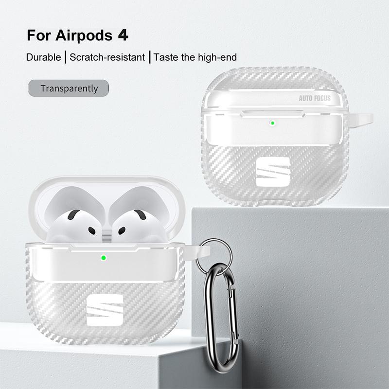 Carbon Fiber Car LOGO Soft Earphone Case Protector Case For Seat Leon 5F Mk3 Ibiza 6J Tarraco Arona Ateca Alhambra Accessories