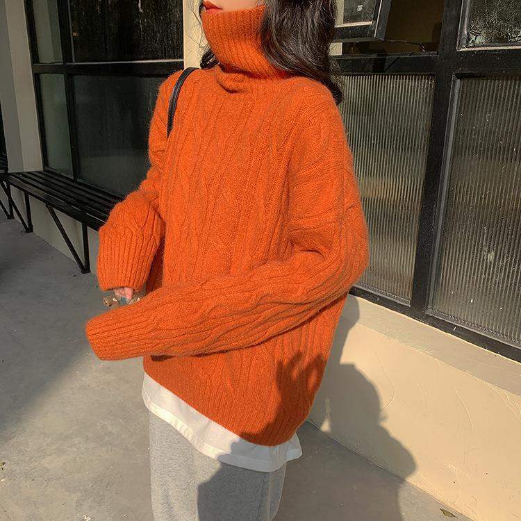 

GMXIA Осень-зима Свободный свитер с рукавами-фонариками и высоким воротом, женский трикотажный базовый свитер One size оранжевый