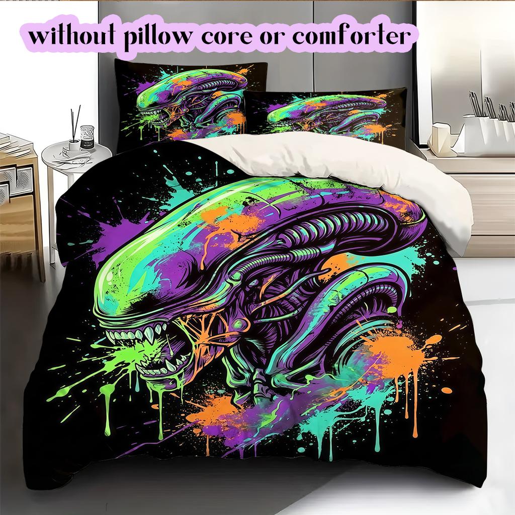 Splashing Ink Death  Pattern Bedding Quilt Set Quilt Cover Pillowcase Home Decoration Birthday Gift (1 * Duvet Cover + 2 * Pillowcase, Without Core)