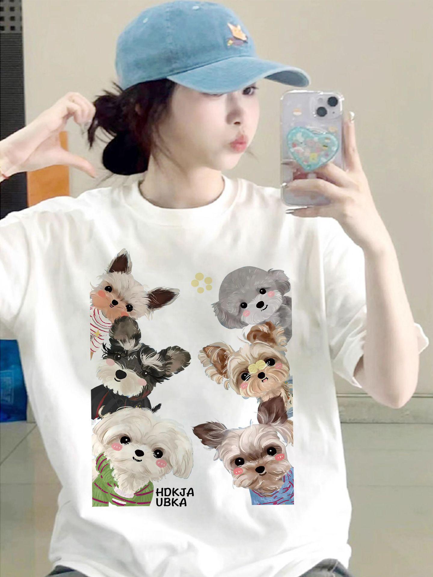 

Women s Summer Loose Fit Retro Schnauzer Print Cotton T-Shirt XXL - Premium Quality