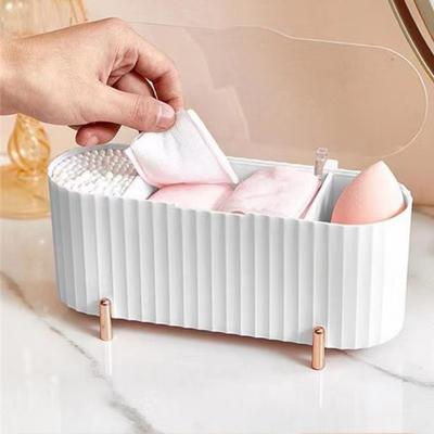 Scatola portaoggetti per cosmetici da tavolo Organizzatore per trucco antipolvere per tamponi di cotone Portauova di bellezza Organizzatore di gioielli da bagno