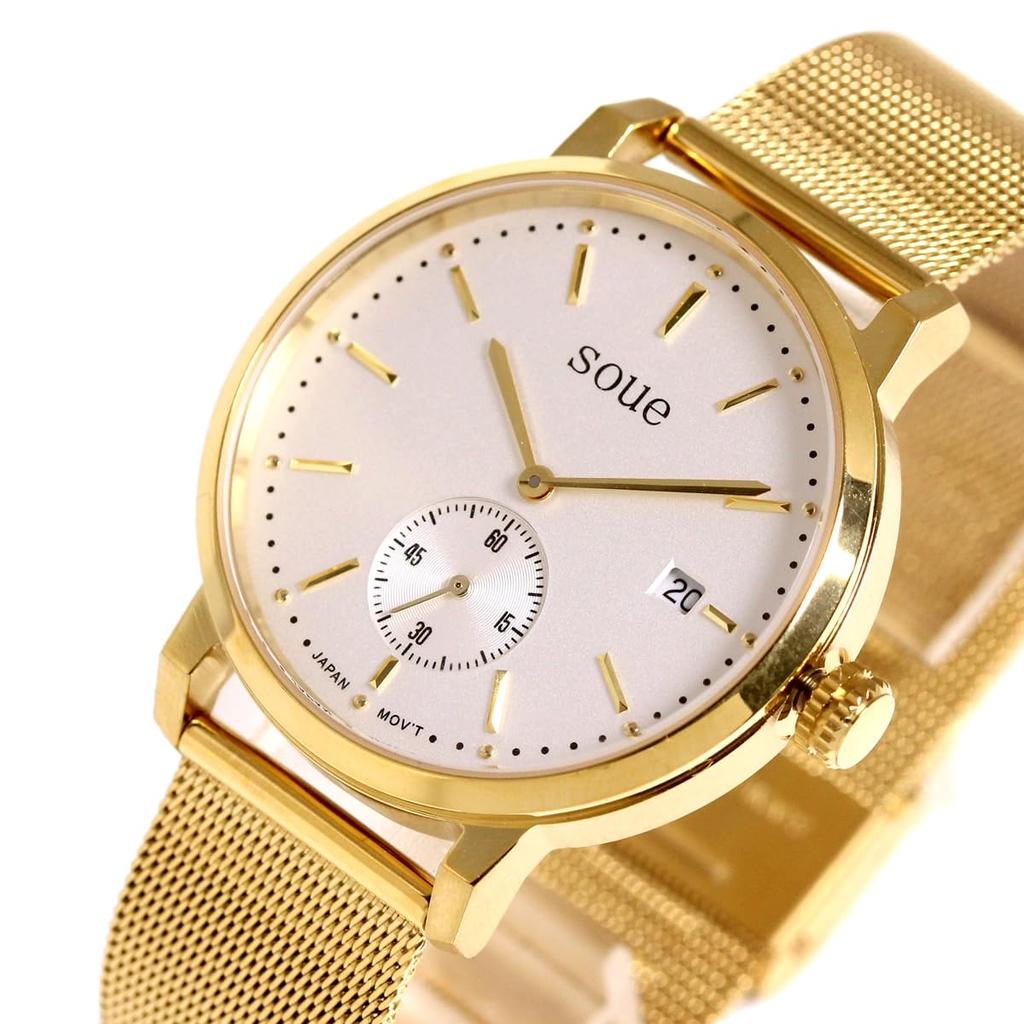 SOUE Paaruhr Classics Paaruhr Paar Paar 38mm Größe Edelstahlgürtel Mesh Band Gold Elfenbein Zifferblatt [SOUE] Damen Herren