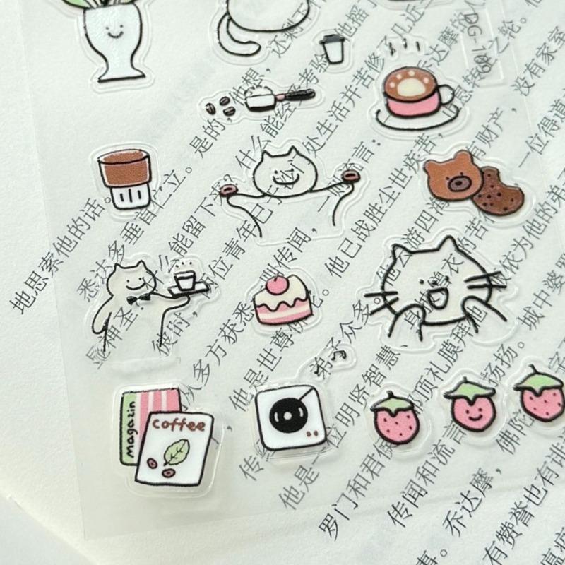 Cute Coffee Cat 3D Jelly Stickers, DIY Decorative Stickers for Journal, Water Bottle, Laptop, Luggage & Camera