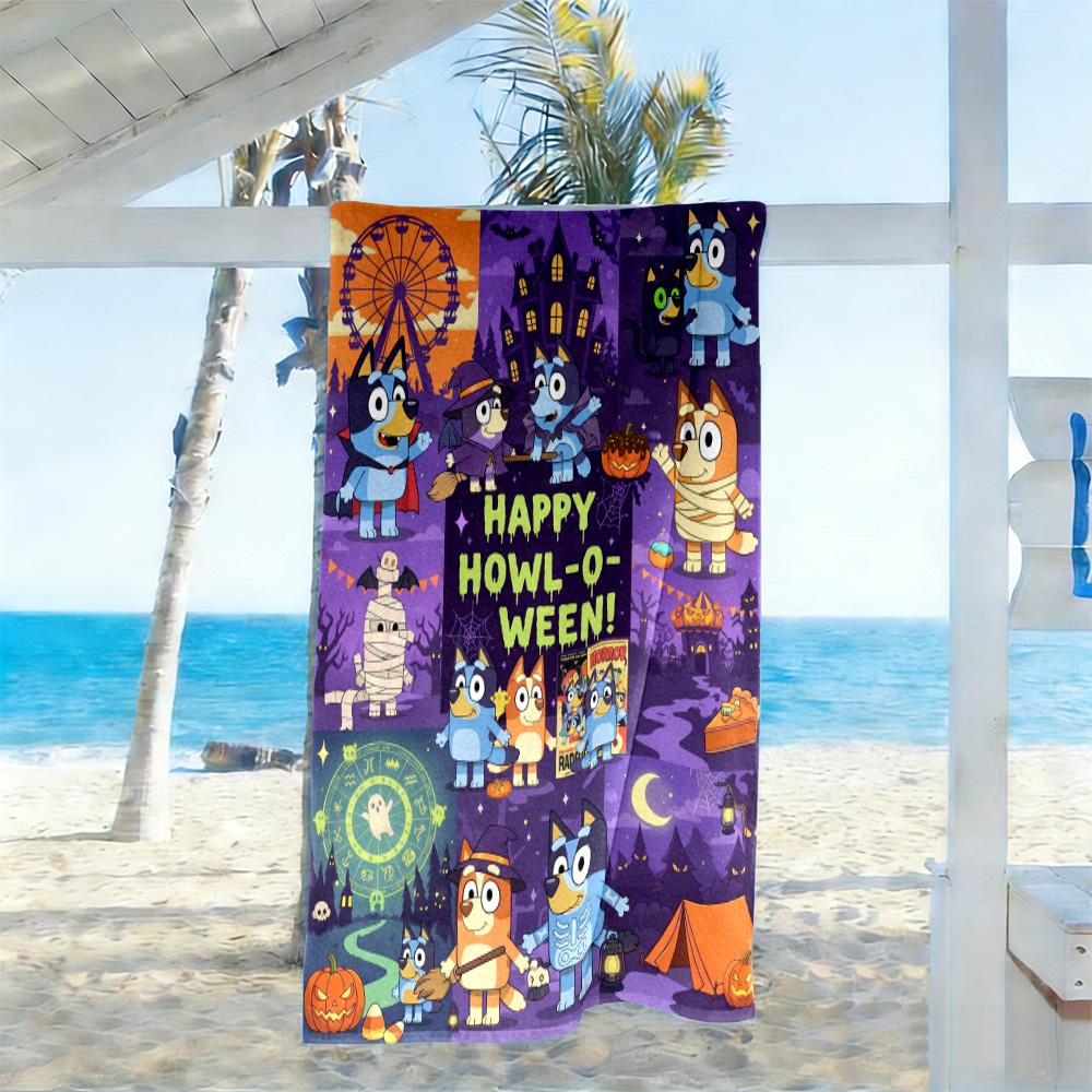 Halloween Bluey Characters Beach Towel Quick-Dry Soft Microfiber Comfortable Lightweight Perfect for Traveling Yoga Camping and Swimming