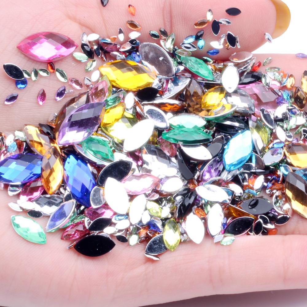 New Style Acrylic Flat Back Rhinestones for Shoes 2x4mm 10000pcs Marquise Dress Jewelry Nails Art Charms