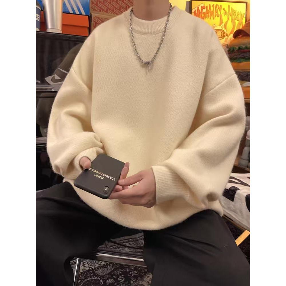 Autumn/Winter Men's Loose Lapel Sweater - Trendy Hong Kong Style Long Sleeve Knitwear