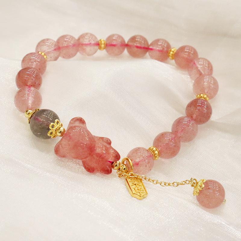 Super Natural Strawberry Crystal I Rabbit Bracelet Bangles Women Fashion Jewelry Accessories Gift