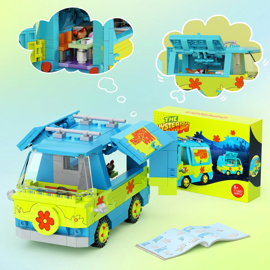 320PCS Mysteriöses Maschinen-Automodell-Bauset Bausteine Film Scooed Doo Kastenwagen Cartoon-Fahrzeug Ziegel Spielzeug für Kinder Geschenke
