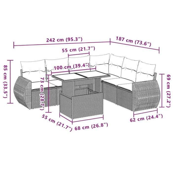 VidaXL Garden Lounge Set with Cushions 7 Pcs Light Grey Wicker 3268562
