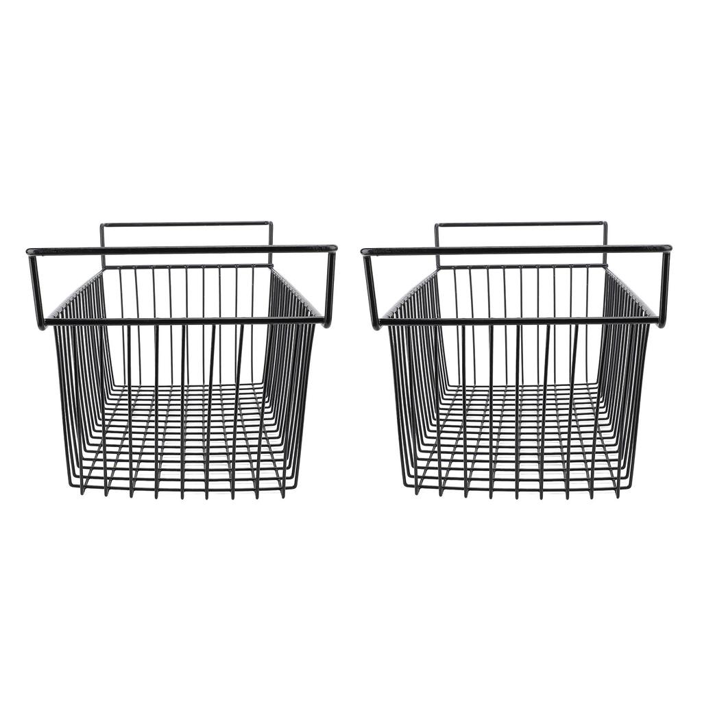 2 Adet Sandık Tipi Derin Dondurucu Düzenleyici Sepetler İstiflenebilir Saklama Rafı Metal Tel Siyah U70cm X G30cm