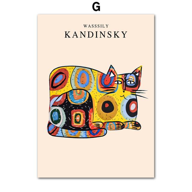 Geometry Lines Cat Works Posters and Prints Vintage Kandinsky Abstract Wall Art Picture Canvas Painting Living Room Home Decor