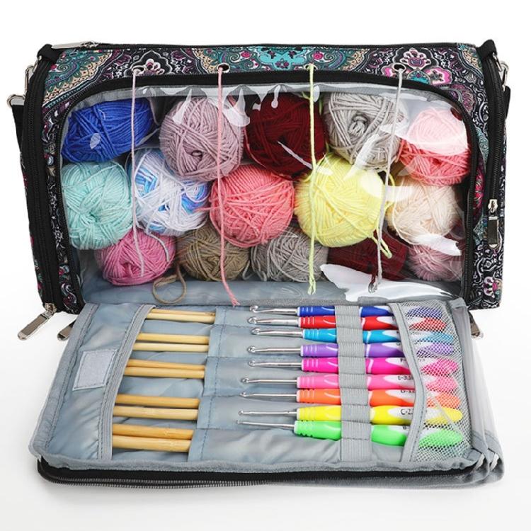 Durable Crochet Tote Bag for Yarn and Needle Hooks Keep Everything in Place