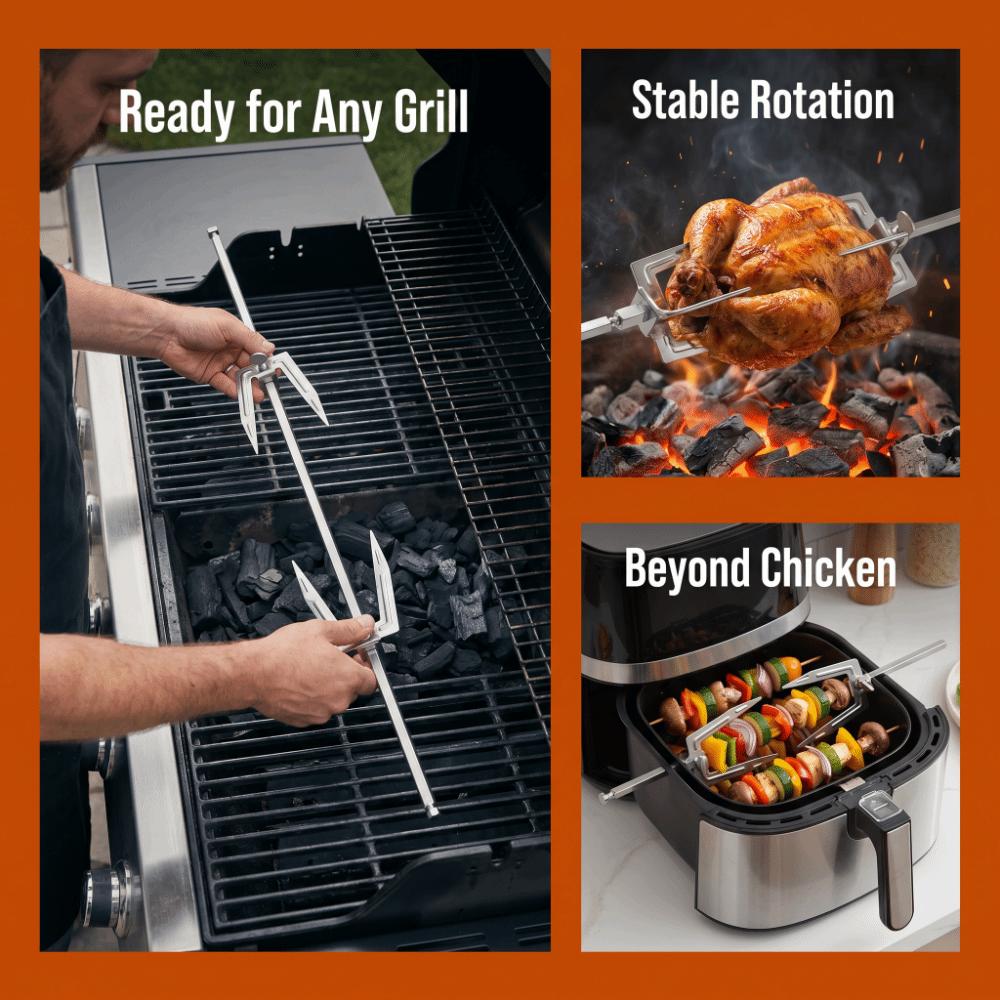 Silver Rotisserie Spit Rod 304 Stainless Steel Replacement Shaft Air Fryer Cooking