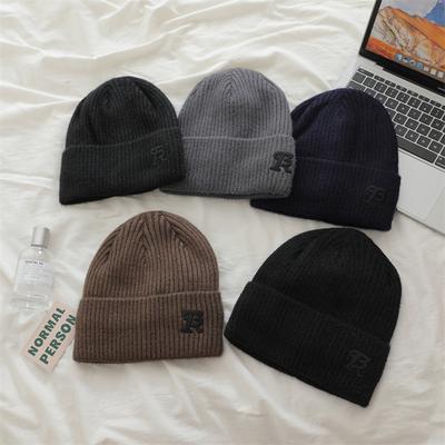 Simple Letter Embroidery Knitted Hat for Women Plus Velvet Thickened Woolen Hat Letters for Men and Women