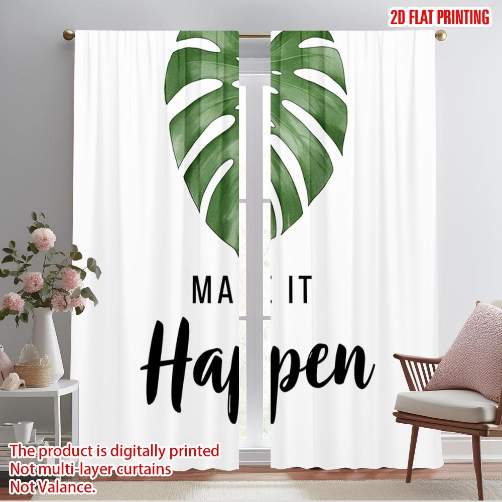 

2pcs 2D flat printing Curtains Monstera Make It Happen Polyester Without Electricity Seasonal Party & Holiday Decor Perfect for 52.50×116.00 CM 2pcs