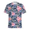 Summer Round Neck 3D Vintage Rose Flower Graphic Print Top Fashionable Casual Short Sleeved Men's T-shirts