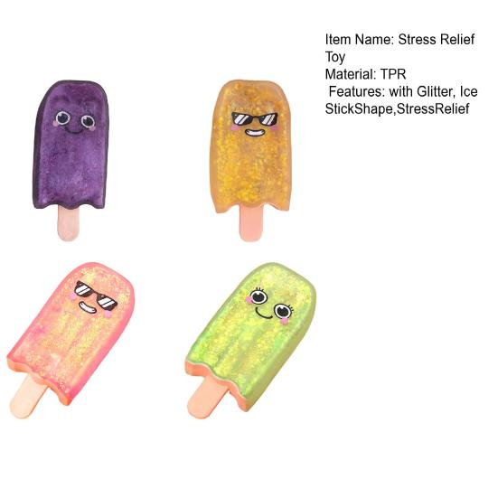 1/4Pcs Glitter Ice Cream Squeeze Toy Transparent Cartoon Ice Stick Stress Relief Sensory Toy Anxiety Relieving Slow Rising Sugar Ball Hand