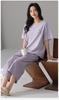 Women's Pure Cotton Pajama Set with Built-in Bra, Short Sleeve Top & 7/8 Pants - Sweet Summer Homewear.