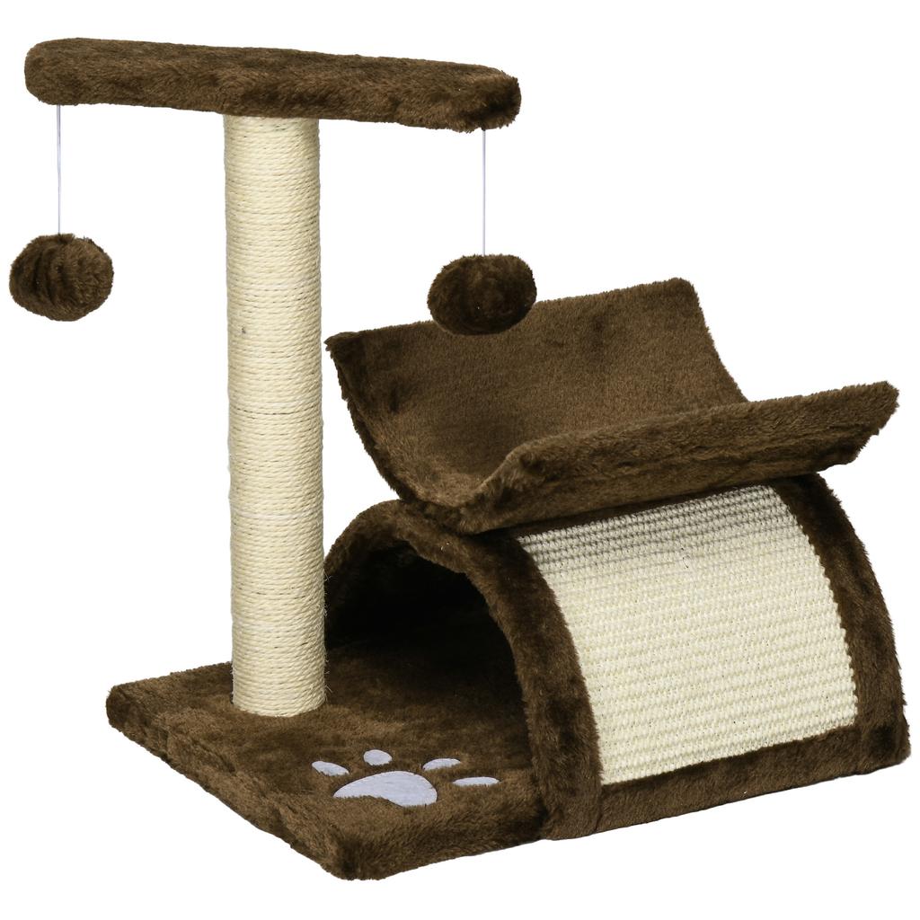 Cat Tree, Cat Tower for Kittens with Rotatable Top Bar, Sisal Scratching Post, Tunnel, Dangling Balls - Brown