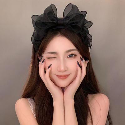 Korea Retro Black Mesh Big Bow Čelenka Doplnky do vlasov Ženy Originalita Nariasený okraj Stylista Doplnky do vlasov Obruč