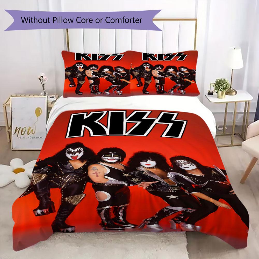KISS Rock band Prints bedding, duvet cover and pillowcases, birthday gift (1 duvet cover + 2 pillowcases, pillow insert not included)JM001