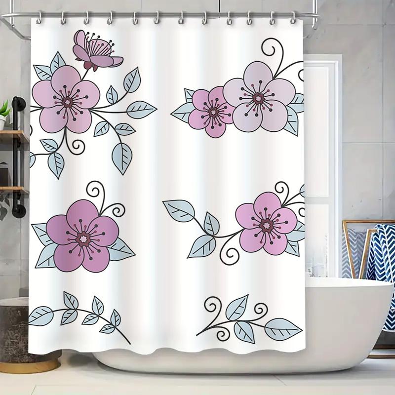 

Delightful Floral Shower Curtain Lavender Pink Cherry Blossom Design For Bathroom Decor Waterproof Fabric Easy Installation Reus W60H190(CM)-1 Pcs