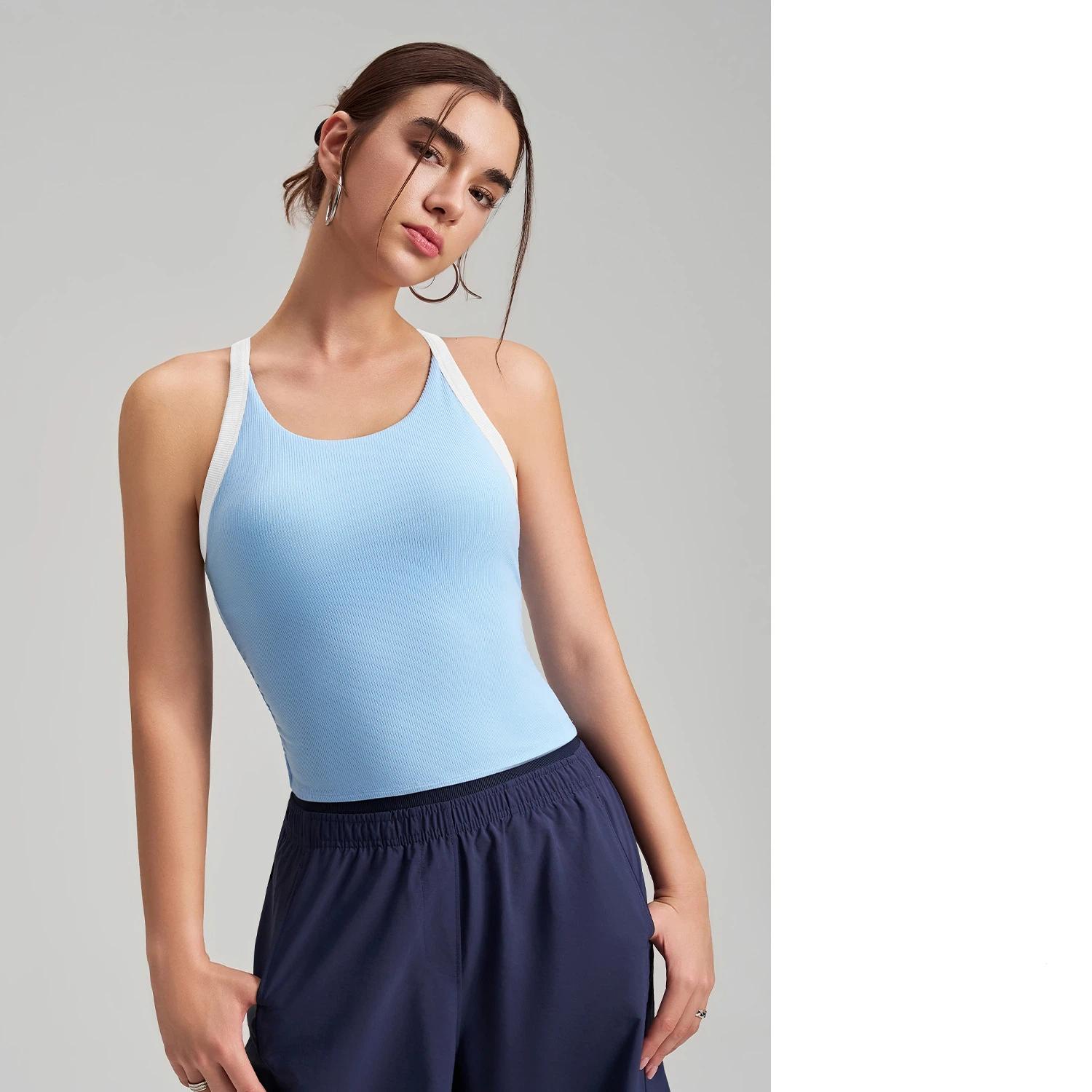 

Летний новый бюстгальтер-топ на бретельках с V-образным вырезом, можно носить снаружи, спортивный жилет для йоги для красивой спины S