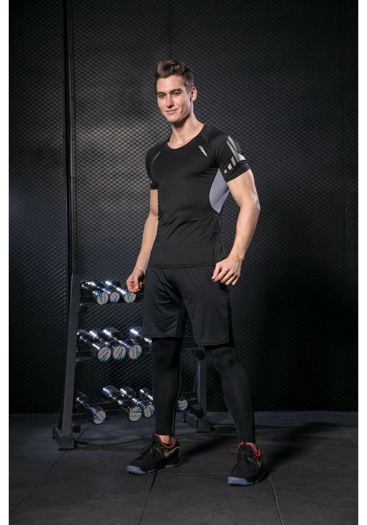 Men's Quick-Dry Outdoor Sports T-Shirt - Elastic, Tight-Fit, Short Sleeve for Running & Training.