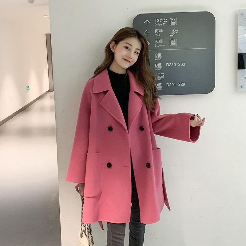 New Spring and Autumn Women's Korean Style Mid-length Loose Woolen Jacket