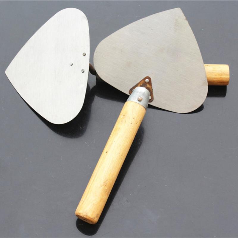 Manganese Steel Round Shovel Wooden Handle Plastering Coat Float Trowel Concrete Masonry Tools 33x17.5cm/12.99x6.89''