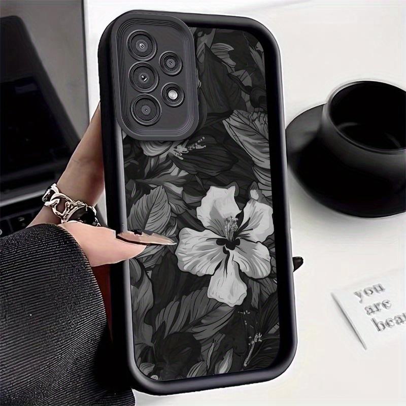 Black Art Flower Pattern Phone Case Suitable for iPhone 17 16 15 14 13 12 11 Pro/Max/Plus Anti Drop and Anti Shock Back Cover