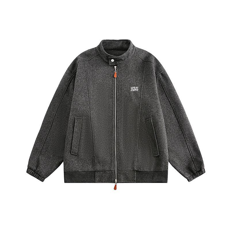 

American retro woolen embroidered stand-up collar jacket for men and women, spring and autumn couple loose casual jacket, trendy long sleeves 2XL темно-серого