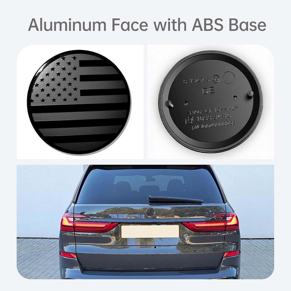 Front Hood Rear Trunk n Flag Emblem Fits for BMW X3 X5 X6 X7 3 4 5 6 7 8 Series (Black, 74mm)
