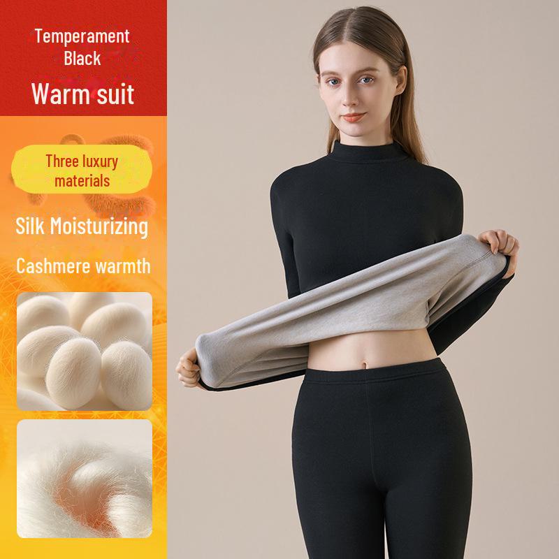 

Немецкая термоодежда из кашемира: Женские самонагревающиеся осенние комплекты и мужское зимнее белье Plus Velvet XL, Ladies, Half turtleneck чёрный