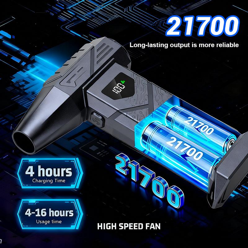 150000 RPM Powerful Turbo Fan, Brushless Motor Turbo Jet Fan, High-Power Cordless Air Blower with 5-Speed Adjustment, LED Display and Light