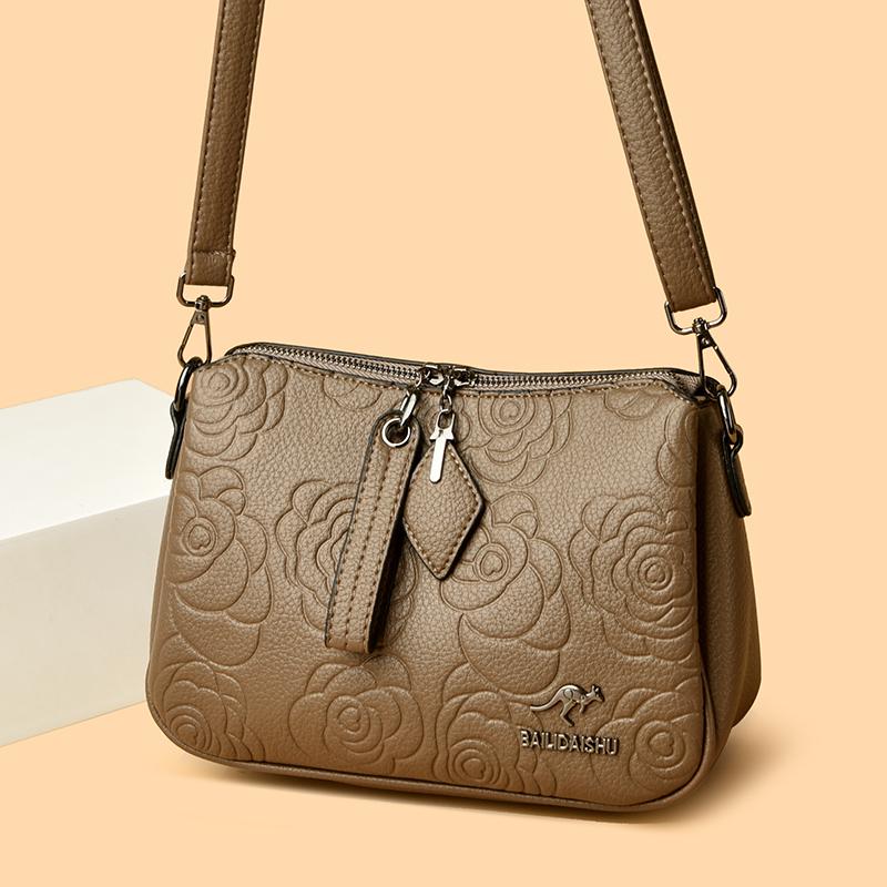 Three-Layer Multi-Use Middle-Aged Mother Bag Women's Embossed Change Shoulder Crossbody Bag