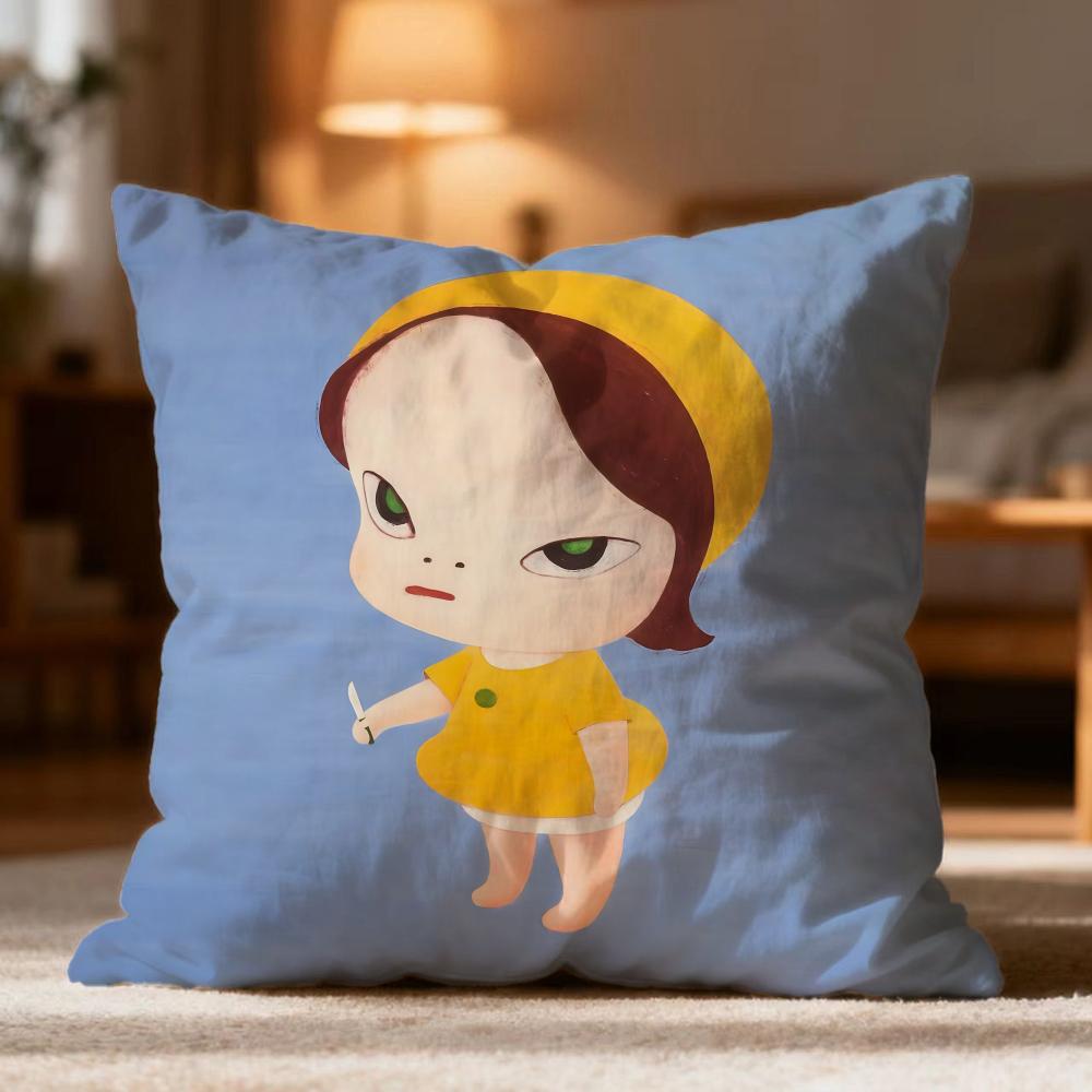 Fashion Y-YYoshitomo Nara Cushion Cover Soft Washable Pillow Case Multi-Scene for Couch Bed Travel Office Use