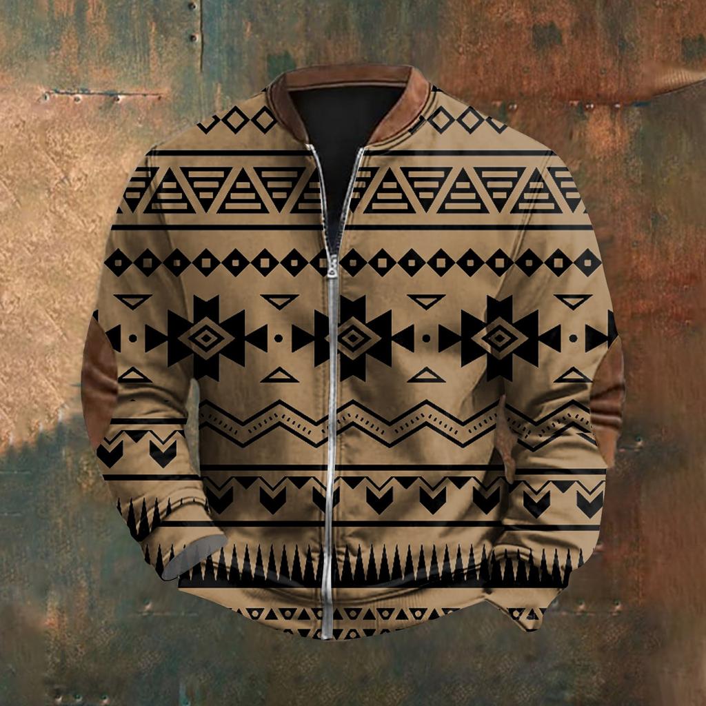 Men'S Retro Casual Sportswear With Open Zipper Sweatshirt Jacket