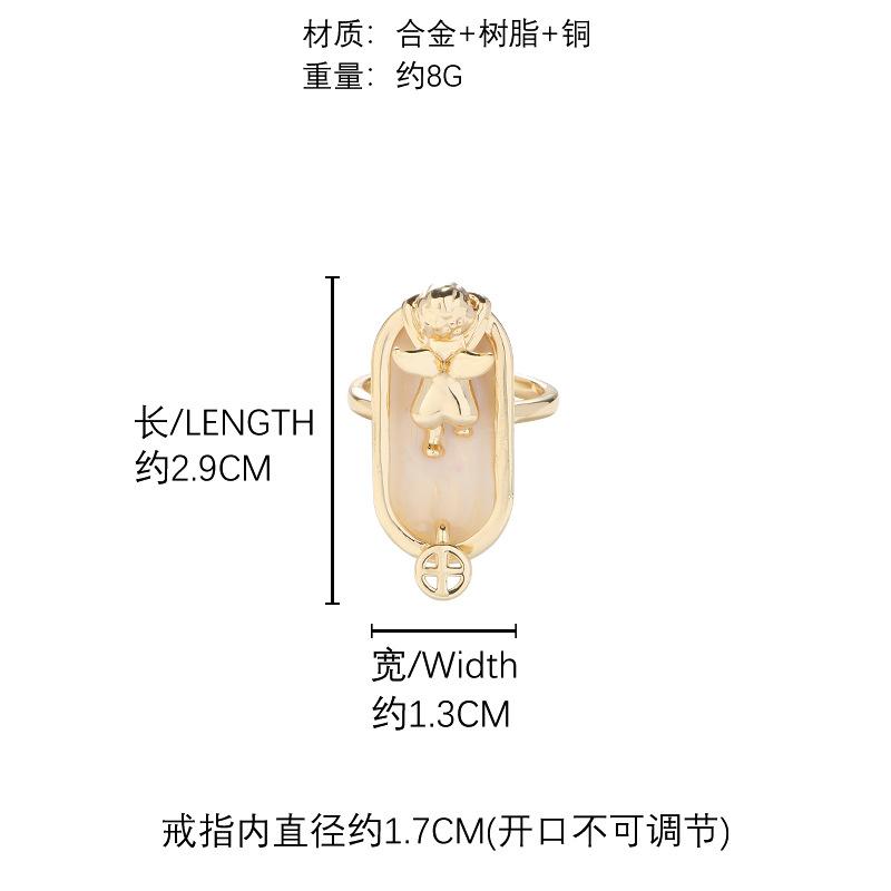 Personalized angel oil drop ring, alloy oval index finger ring, European and American style literary and retro ring.