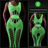 Glow-in-the-Dark Sexy Fishnet Bodysuit with Fluorescent Bandeau and Plus Size Glowing Stockings