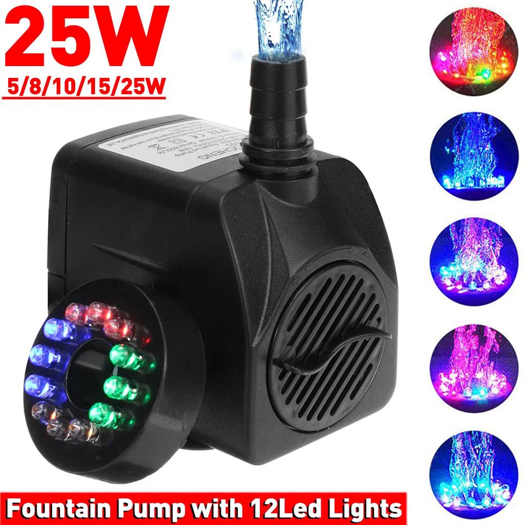 AC 220V 5/8/10/15/25W 1800L/H Portable Mini Brushless Motor Ultra-quiet Submersible Water Pump with Led Light Aquarium Fountains