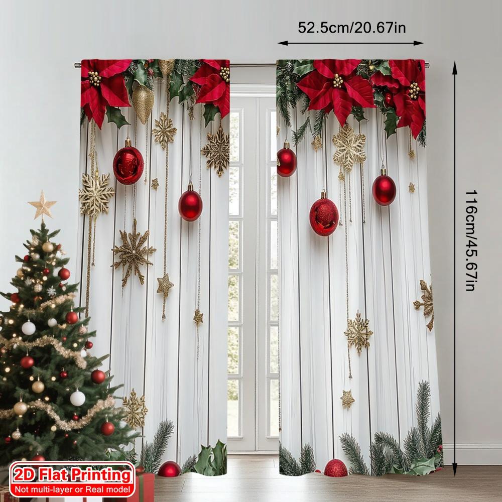2D platt tryck 2 st Julscen Gardin Högtid Jul3 Mångsidig Hållbar Polyester Utan Elektricitet Fest