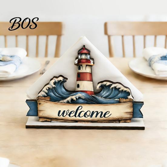 Ocean Napkin Holder Themed Wooden for Table, Summer Coastal Seaside Style Kitchen Accessory Dispenser, Rustic Tissue Kitchen, Dining Room Nautical