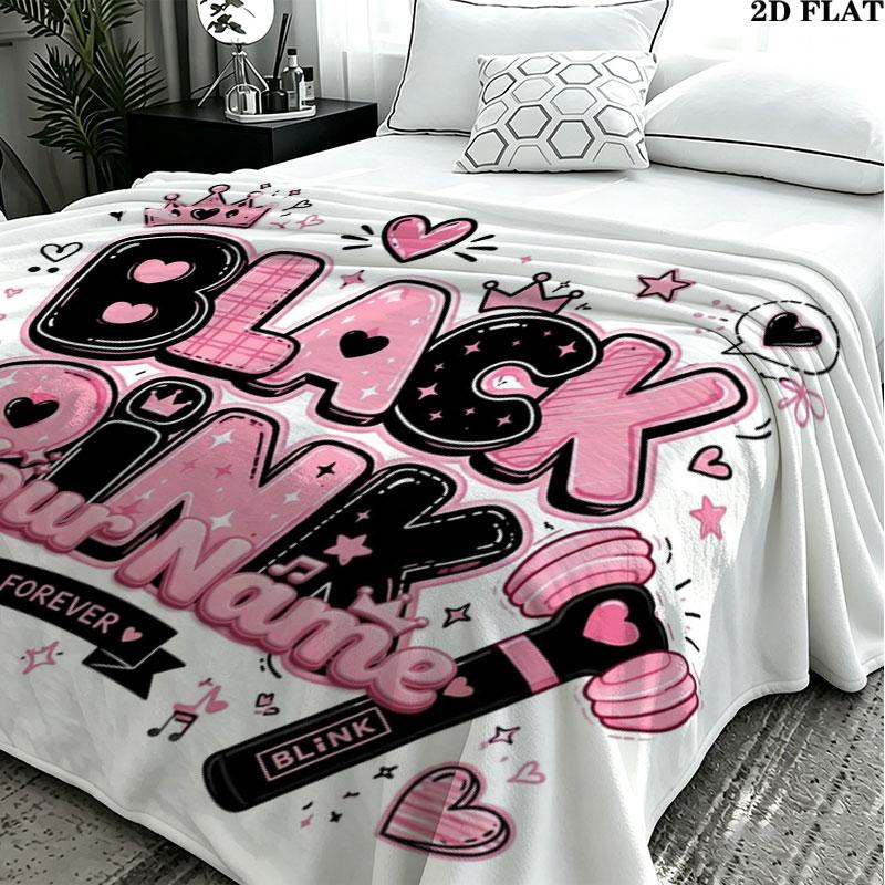 1PC Blackpink Custom Name Patterned Flannel Blanket Suitable For All Seasons for Home Decor Warmth and Comfort Gifts Holiday Present