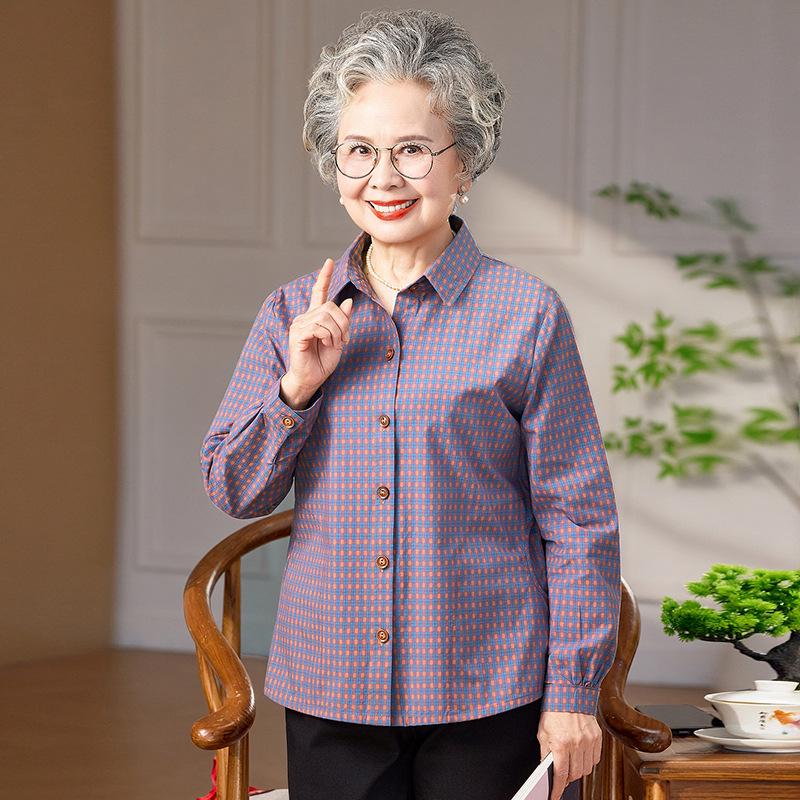

Pure Cotton Plaid Long Sleeve Shirt for Women - Maternity & Elderly Spring/Autumn Wear 3XL (for 120-135 jin) рожевий червоний колір