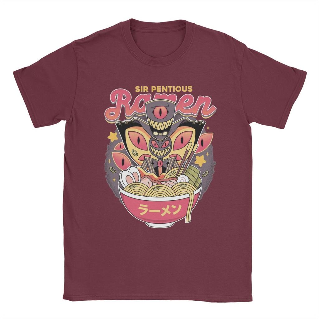 Men T-Shirt Hazbins Hotels Sir Pentious Ramen Vintage Cotton Tee Shirt Short Sleeve T Shirts Round Neck Clothes Graphic Printed